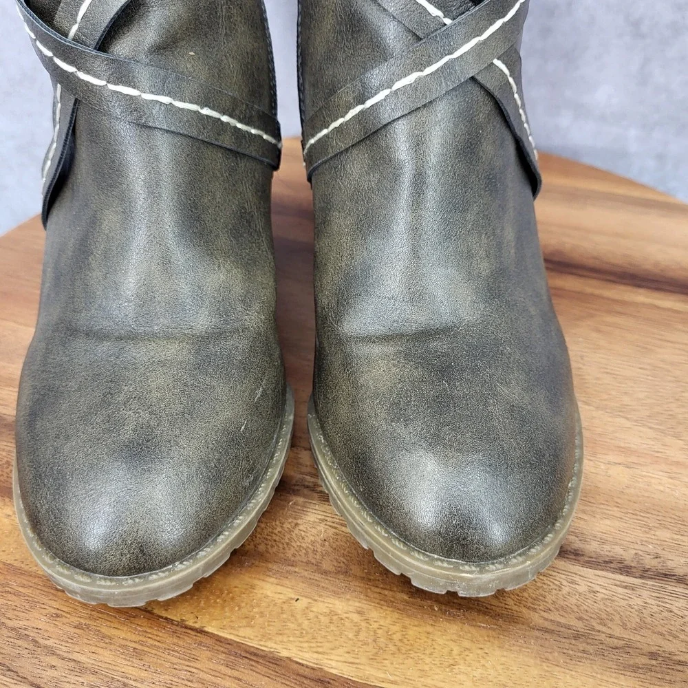 Diba Wedge Boots Womens Alberta‎ 8 M Brown Faux Leather Side Zip Booties Pull On